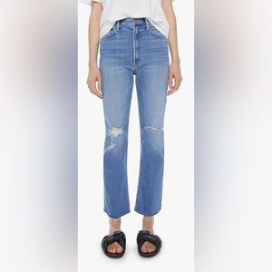 MOTHER High Waisted Rider Ankle Fray Jeans in Party Like A Pirate wash, size 27.